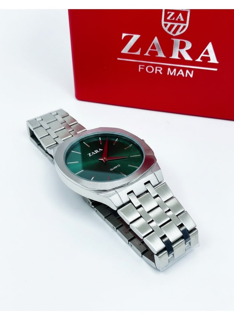 ZARA Stainless Steel Quartz Watch with Green Dial - Image 2